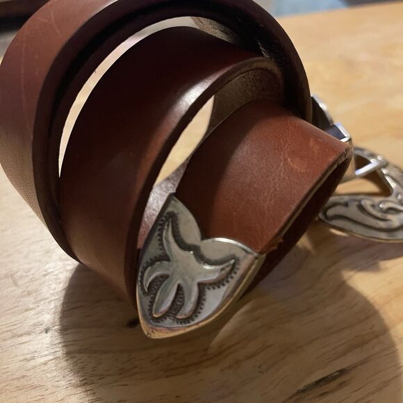 UNLISTED Belt Medium Brown Leather Western Cowgirl Rodeo Boho Patina Med Buckle - Picture 6 of 13